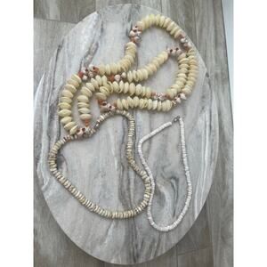 Vintage Natural Sea Shell Necklace Lot Momo Puka Snail Beach 3pc Boho Coastal